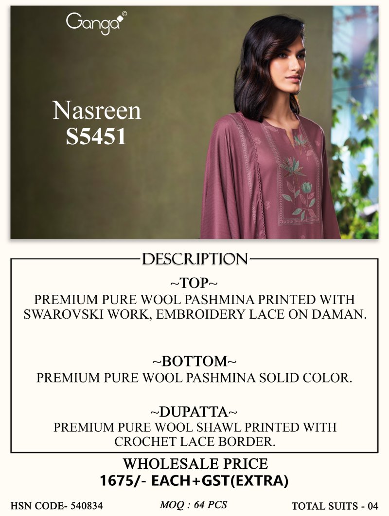 Nasreen 5451 By Ganga Wool Pashmina Salwar Kameez